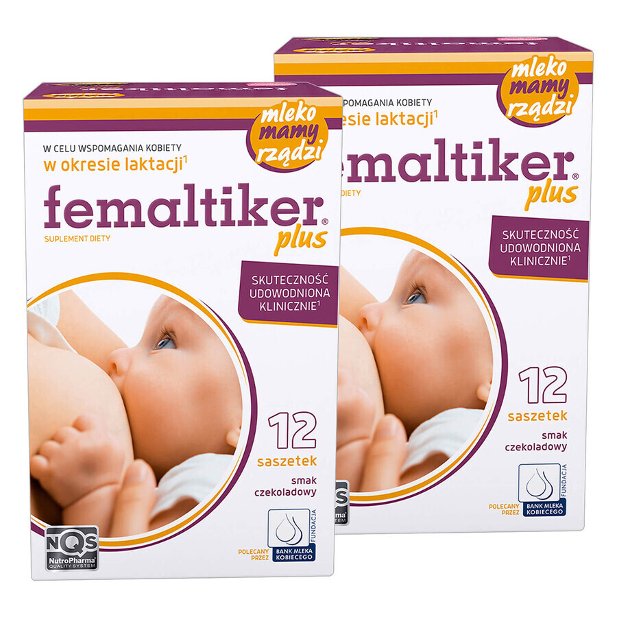 Femaltiker Plus pack, chocolate flavor, 2 x 12 sachets
