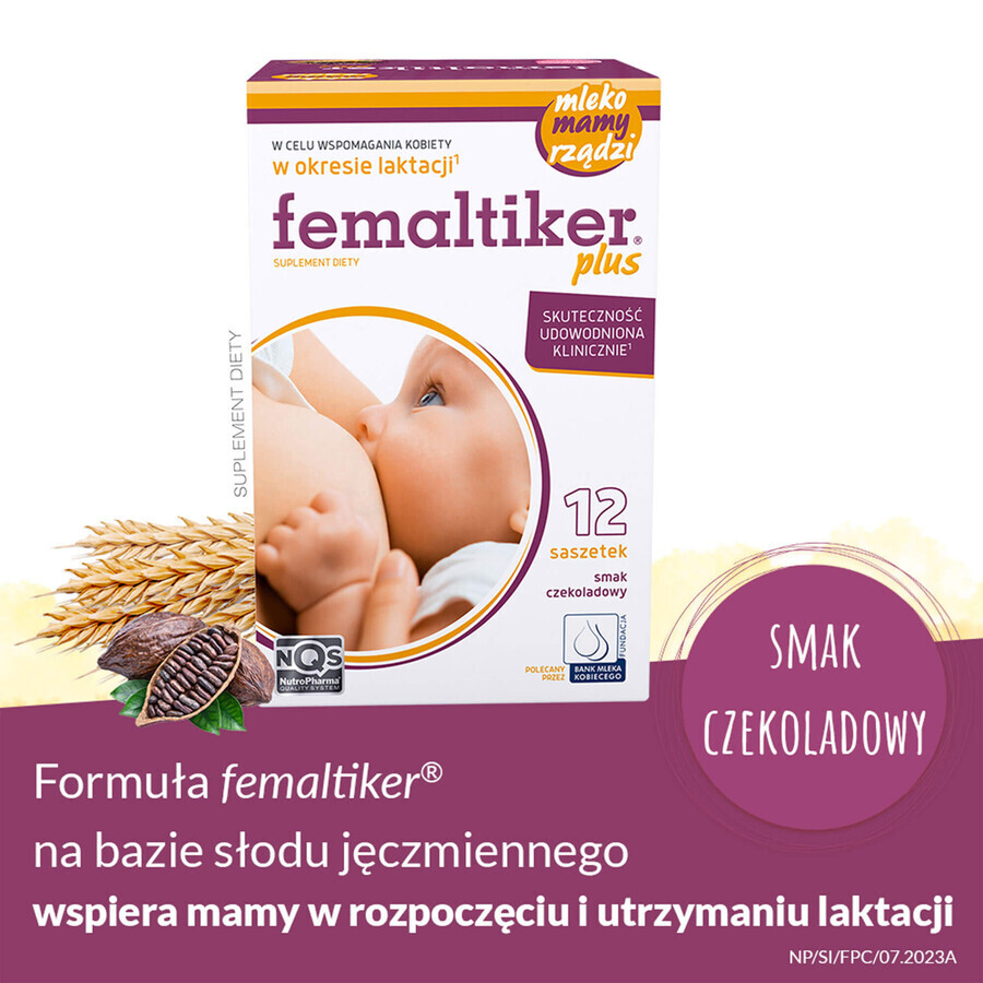 Femaltiker Plus pack, chocolate flavor, 2 x 12 sachets