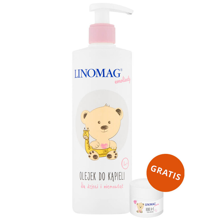 Linomag Emollients, bath oil for babies and children from 1 month, 400 ml + protection cream, 15 ml free