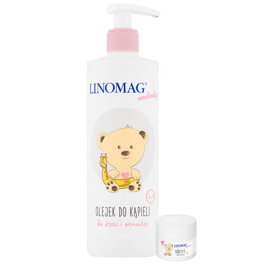 Linomag Emollients, bath oil for babies and children from 1 month, 400 ml + protection cream, 15 ml free