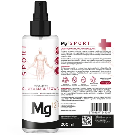 Mg12 Sport, bifasische magnesiumolie, 200 ml