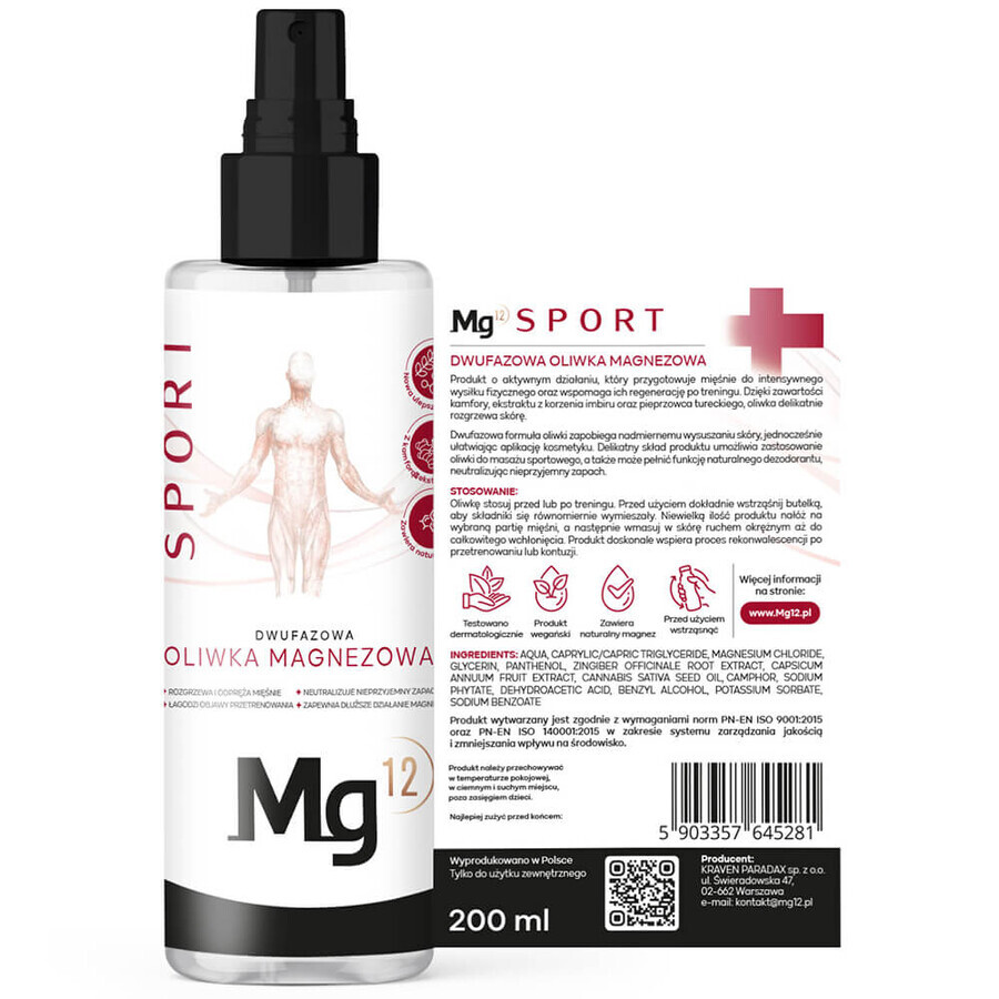 Mg12 Sport, biphasic magnesium oil, 200 ml