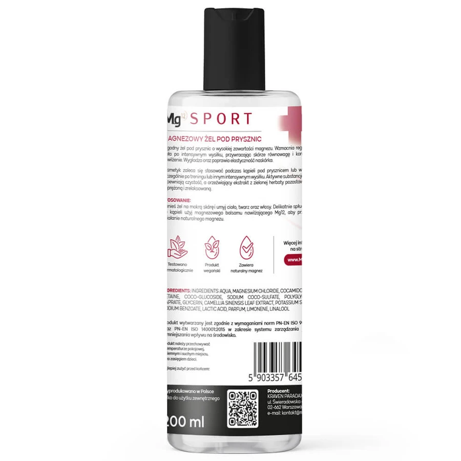 Mg12 Sport Duschgel mit Magnesium und Bishofit, 200 ml