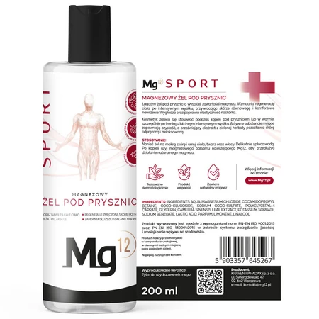 Mg12 Sport Duschgel mit Magnesium und Bishofit, 200 ml