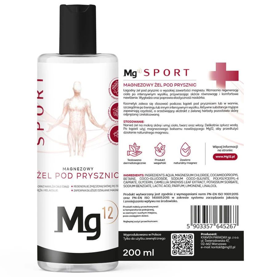 Mg12 Sport Duschgel mit Magnesium und Bishofit, 200 ml