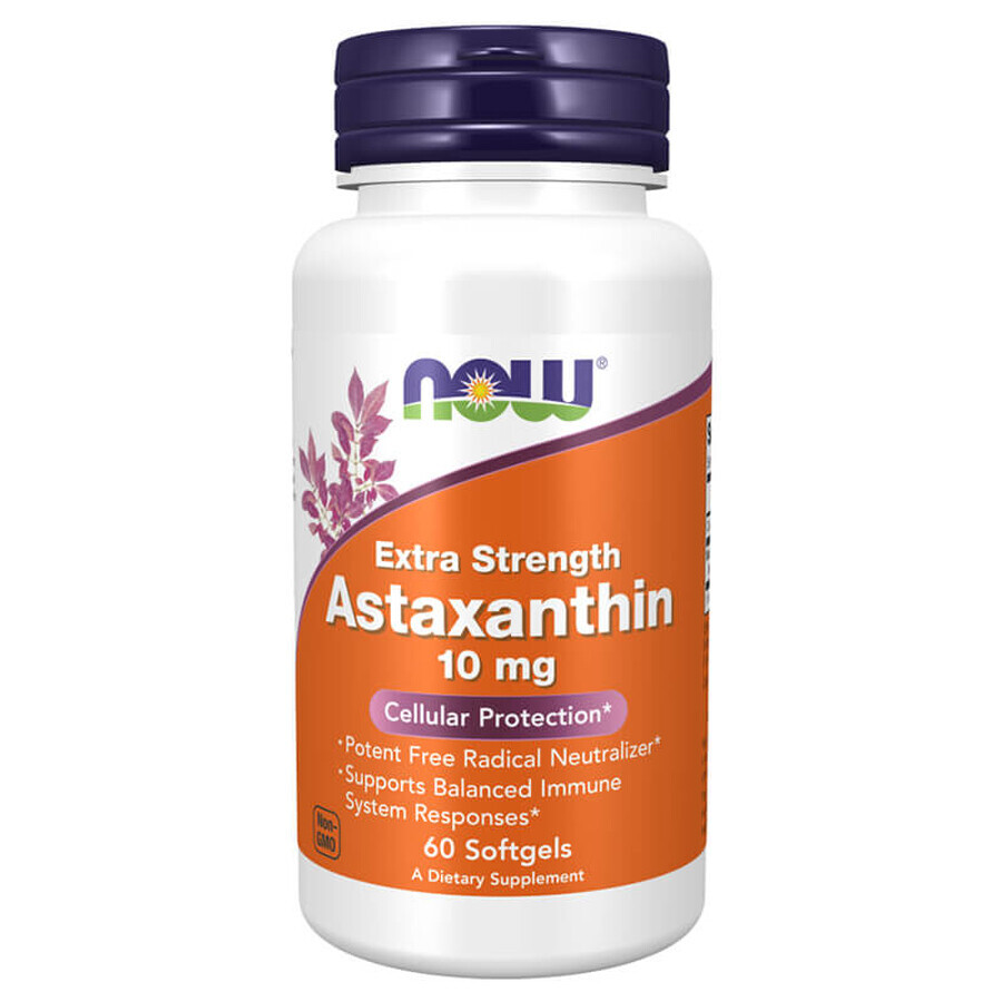 Now Foods Astaxanthin 10 mg, astaxanthin from microalgae, 60 softgels