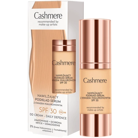 DAX Cashmere DD, base de maquillaje-suero hidratante con ácido hialurónico, beige cálido, SPF 30, 30 ml