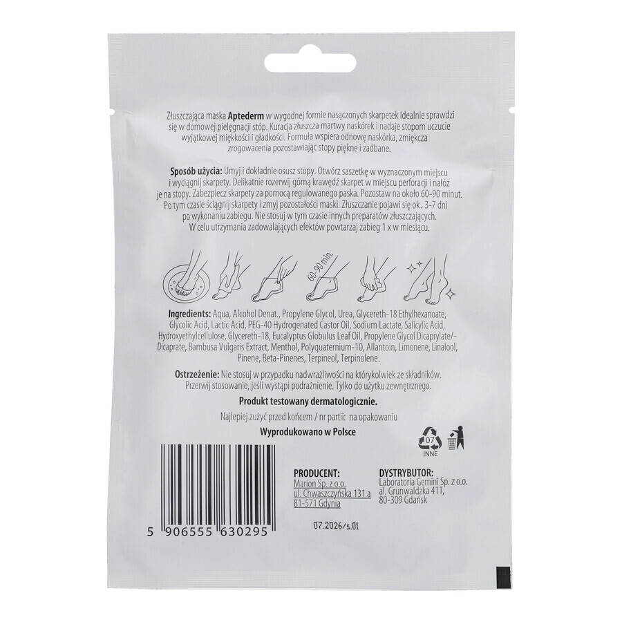 Aptederm, socks with exfoliating mask, 2 pieces