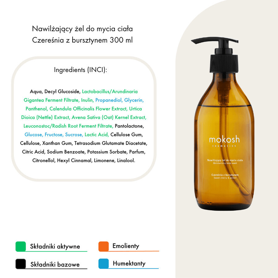 Mokosh hydraterende douchegel voor het lichaam, kersen met amber, 300 ml