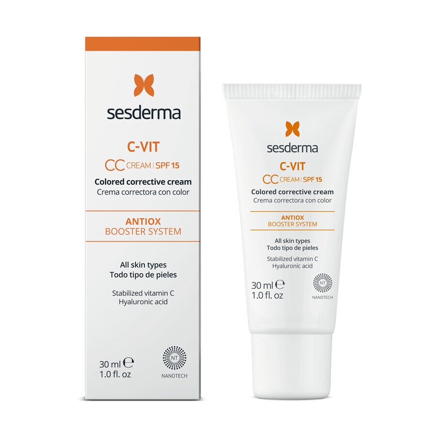 Set Sesderma, C-Vit CC Cream, crema correttrice, SPF 15, 30 ml + C-Vit eye pads, 7 ml x 5 bustine per 1 centesimo