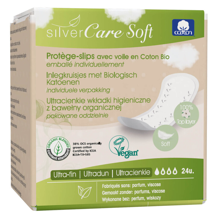 Silver Care Serviettes hygiéniques souples, ultra-minces, de forme anatomique, 24 pièces