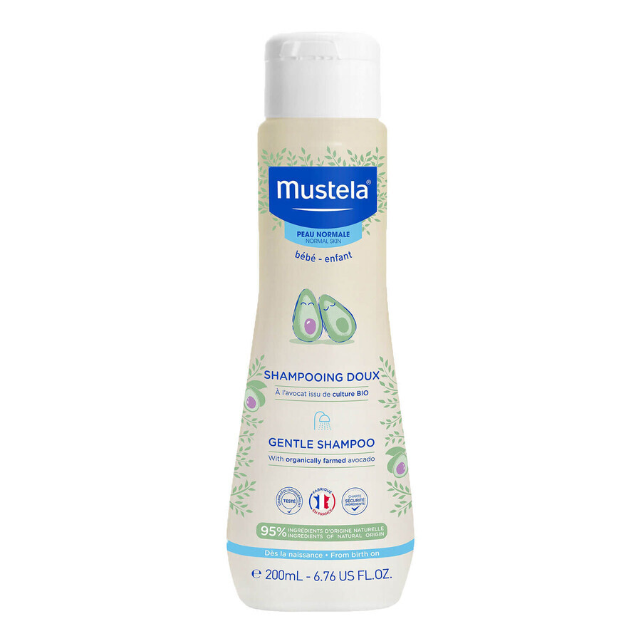 Set Mustela Bebe Enfant Hydra Bebe, body milk, from birth, 750 ml + baby shampoo, from the first day, 200 ml + free bamboo diaper