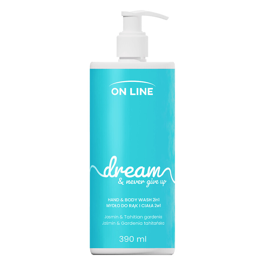 On Line Dream, 2 in 1 liquid soap for hands and body, jasmine and gardenia, 390 ml