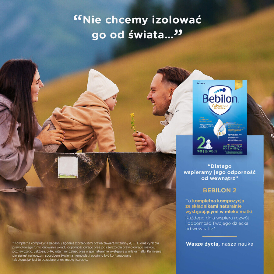 Set Bebilon Advance Pronutra 2, latte di proseguimento, oltre 6 mesi, 2 x 1000 g + salviette umidificate Mustela, 60 gratis