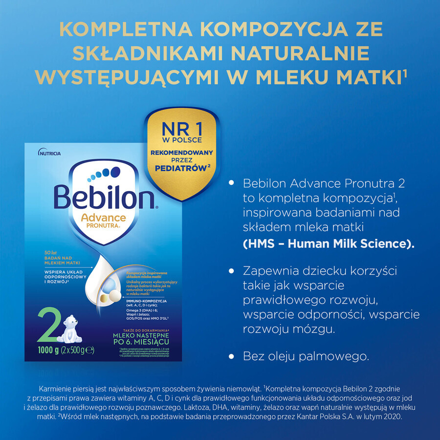 Set Bebilon Advance Pronutra 2, latte di proseguimento, oltre 6 mesi, 2 x 1000 g + salviette umidificate Mustela, 60 gratis