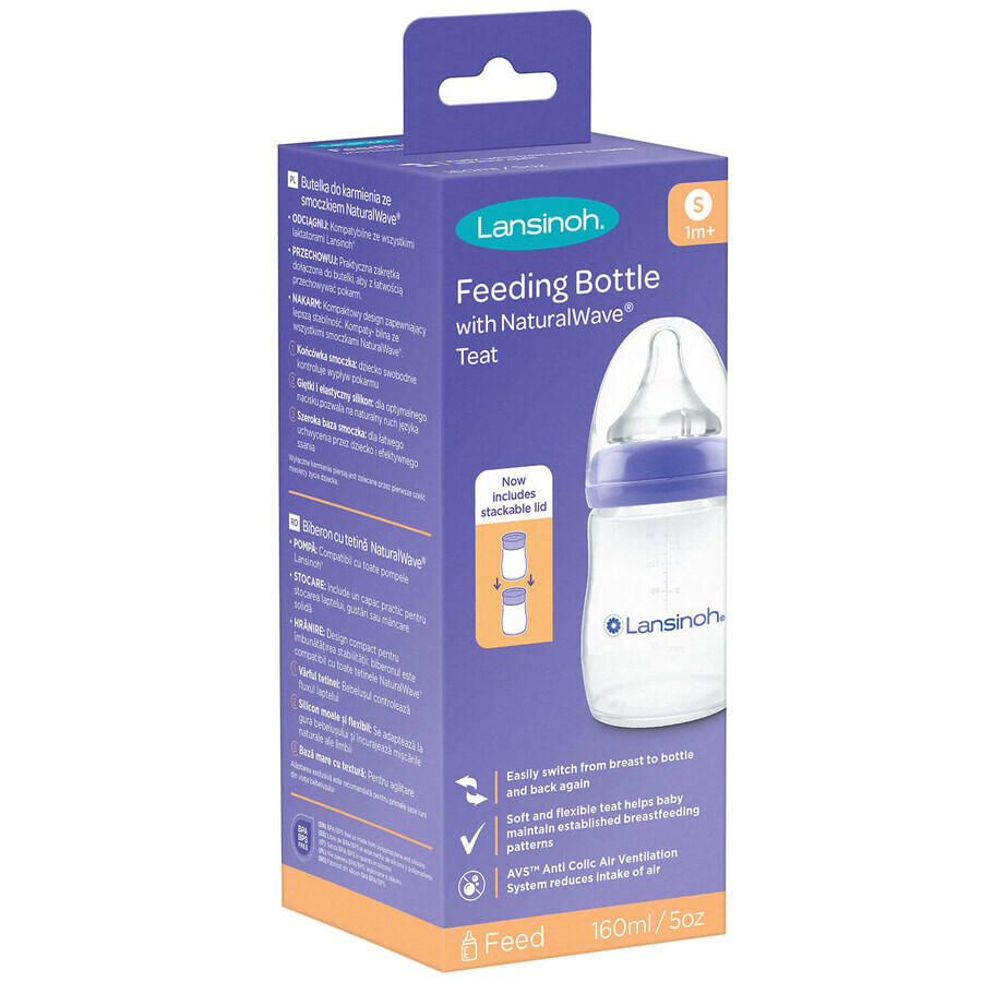 Lansinoh, NaturalWave, biberon à tétine à débit lent, 160 ml PACKS DÉCORATIFS