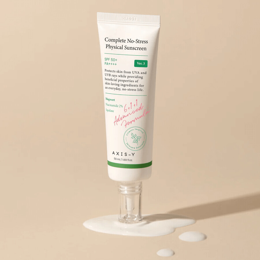 Axis-y Complete No-Stress Physical Sunscreen V3, crème solaire pour le visage, SPF 50+, 50 ml