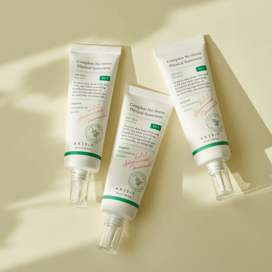 Axis-y Complete No-Stress Physical Sunscreen V3, crème solaire pour le visage, SPF 50+, 50 ml