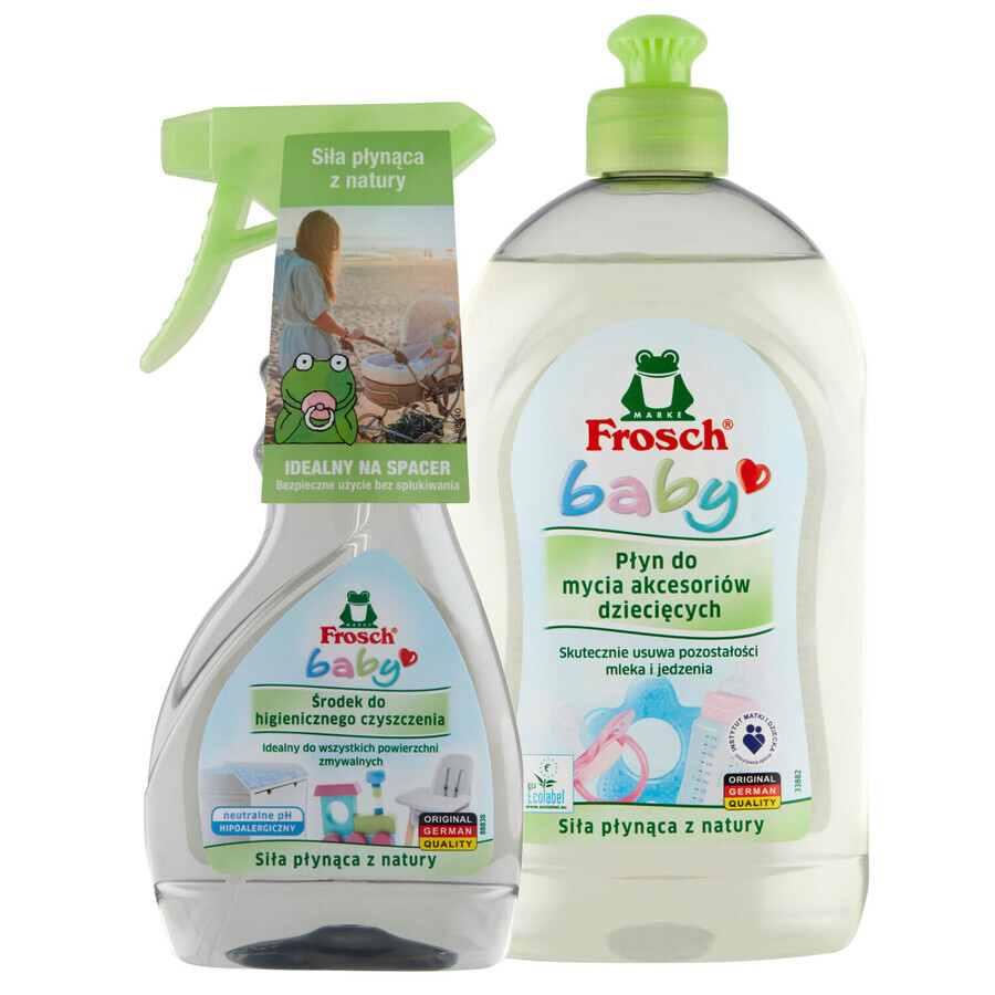Set Frosch Baby, detergent igienic, spray, 300 ml + lichid de spălat pentru accesorii pentru copii, 500 ml