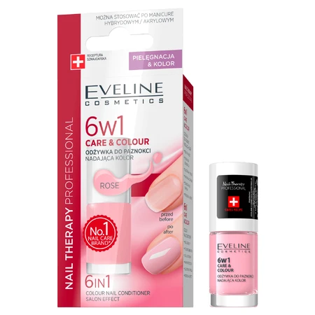 Eveline Cosmetics Nail Therapy 6in1, concentrated balm to improve nail color, Rose, 5 ml
