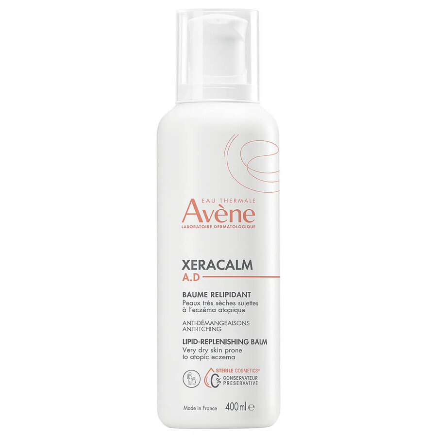 Avene XeraCalm A.D, Lipid regenerierende Lotion für Gesicht und Körper, sehr trockene, atopische und juckende Haut, 400 ml + Vitamin Activ Cg, korrigierendes und aufhellendes Serum, 10 ml gratis