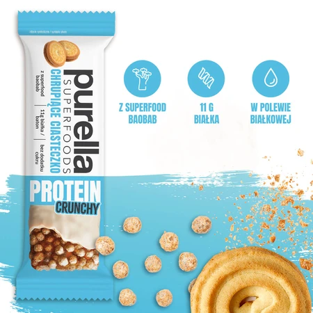 Purella Superfoods Protein, barre protéinée, biscuit croquant, croquant, 45 g