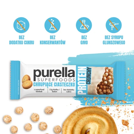 Purella Superfoods Protein, barre protéinée, biscuit croquant, croquant, 45 g