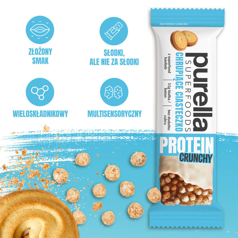 Purella Superfoods Protein, barre protéinée, biscuit croquant, croquant, 45 g