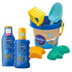 Nivea Sun Kids Protect & Care 5in1 Set, Lozione solare per bambini, SPF 50+, 200 ml + Spray solare per bambini, SPF 50+, 200 ml + secchiello di sabbia in omaggio Nivea Sun Kids Protect & Care 5in1 Set, Lozione solare per bambini, SPF 50+, 200 ml + Spray solare per bambini, SPF 50+, 200 ml + secchiello di sabbia in omaggio