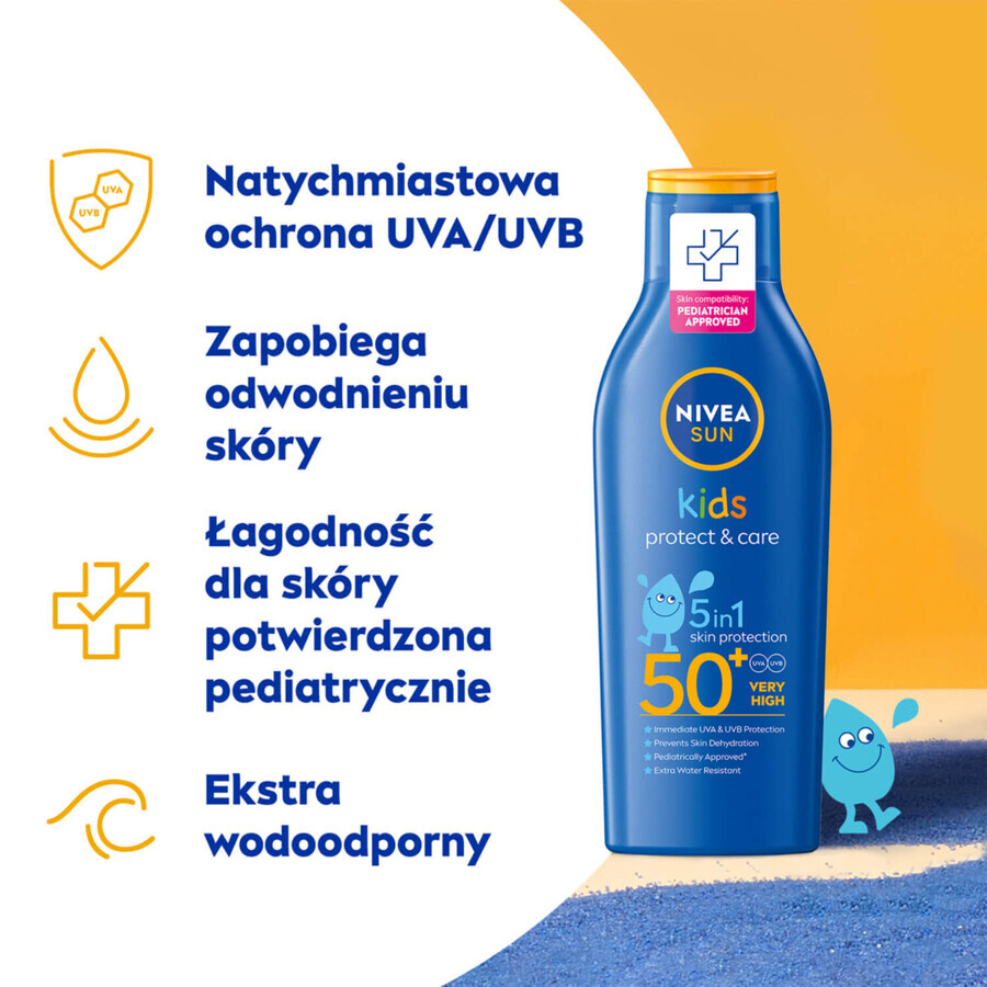 Nivea Sun Kids Protect & Care 5in1 Set, Lozione solare per bambini, SPF 50+, 200 ml + Spray solare per bambini, SPF 50+, 200 ml + secchiello di sabbia in omaggio