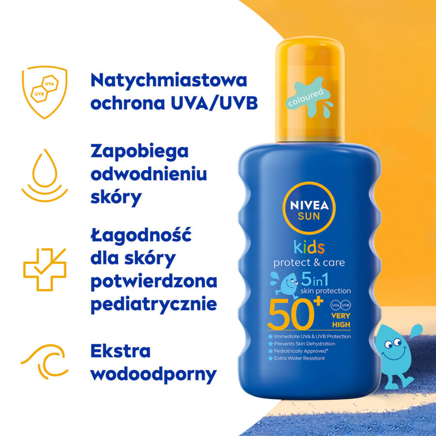 Nivea Sun Kids Protect & Care 5in1 Set, Lozione solare per bambini, SPF 50+, 200 ml + Spray solare per bambini, SPF 50+, 200 ml + secchiello di sabbia in omaggio