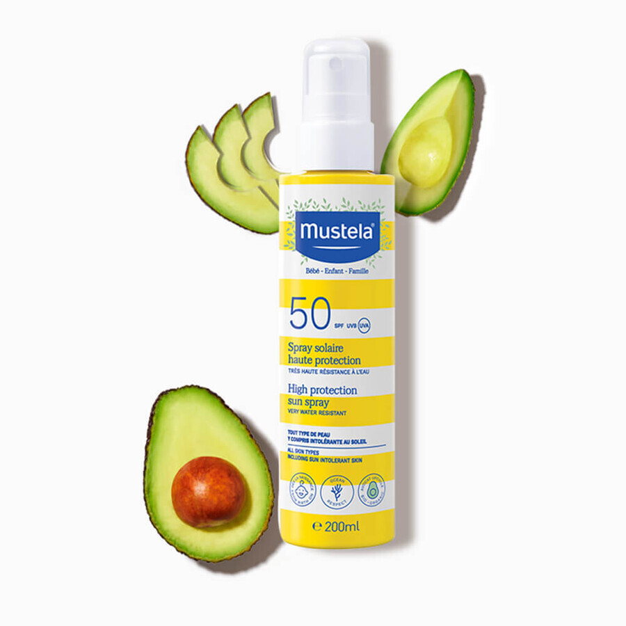 Mustela Sun Bebe Enfant-Famille, sun protection spray for face and body, SPF 50, 200 ml + free sun protection rackets