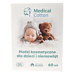 Set of medical cotton, cosmetic pads for babies and children, large, 100% cotton, from birth, 5 x 60 pieces