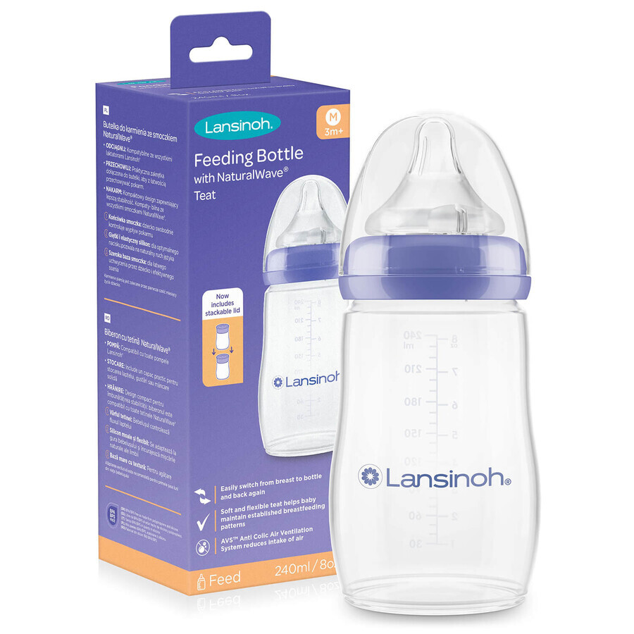 Lansinoh, biberon NaturalWave a flusso medio, 240 ml CONFEZIONI DECORATE