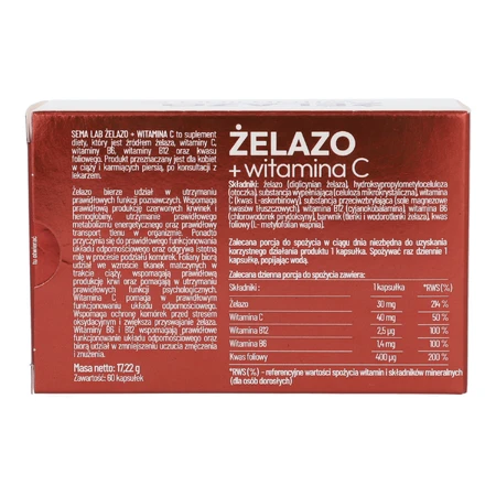 SEMA Lab IJzer + Vitamine C, 60 harde capsules