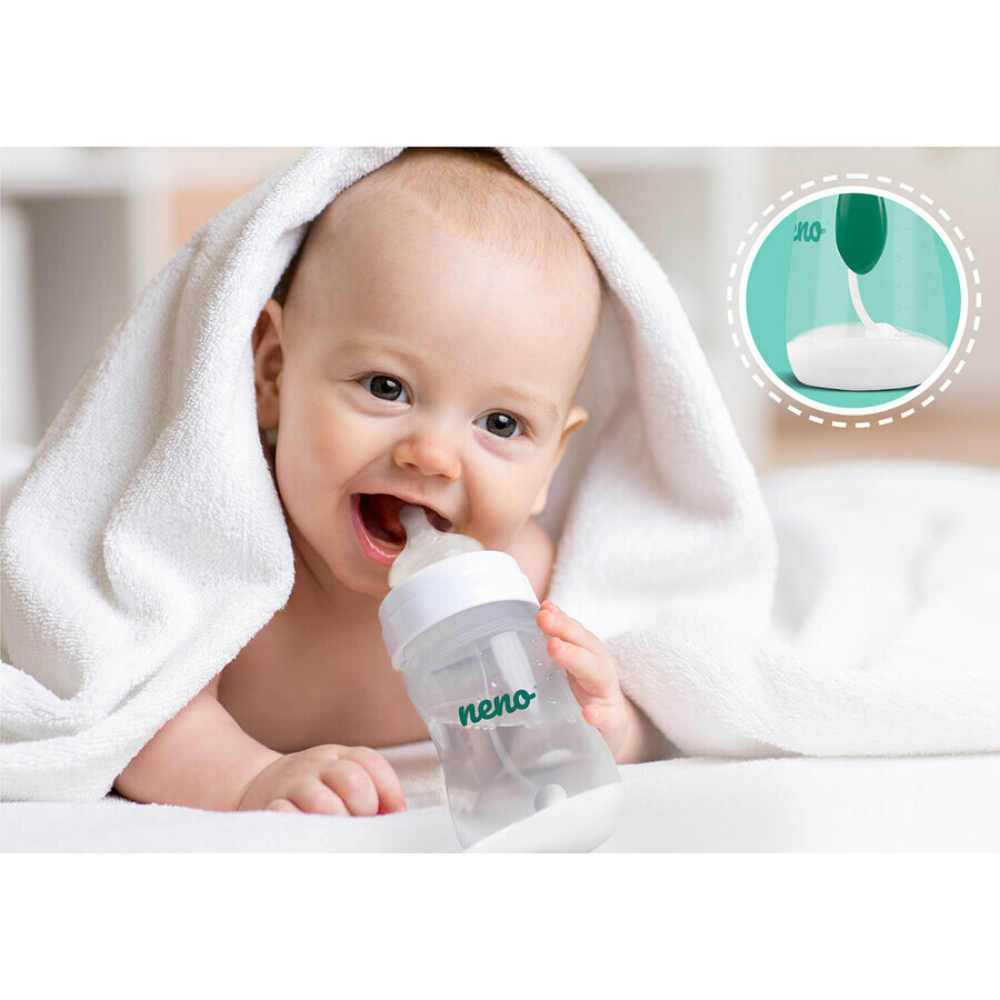 Biberón Neno, biberón anticólico para alimentar y aprender a beber, con tetina y sonda ponderada, 3-6 meses, 240 ml