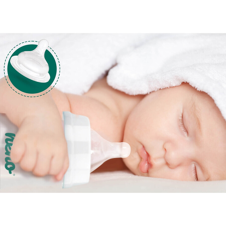 Biberón Neno, biberón anticólico para alimentar y aprender a beber, con tetina y sonda ponderada, 3-6 meses, 240 ml