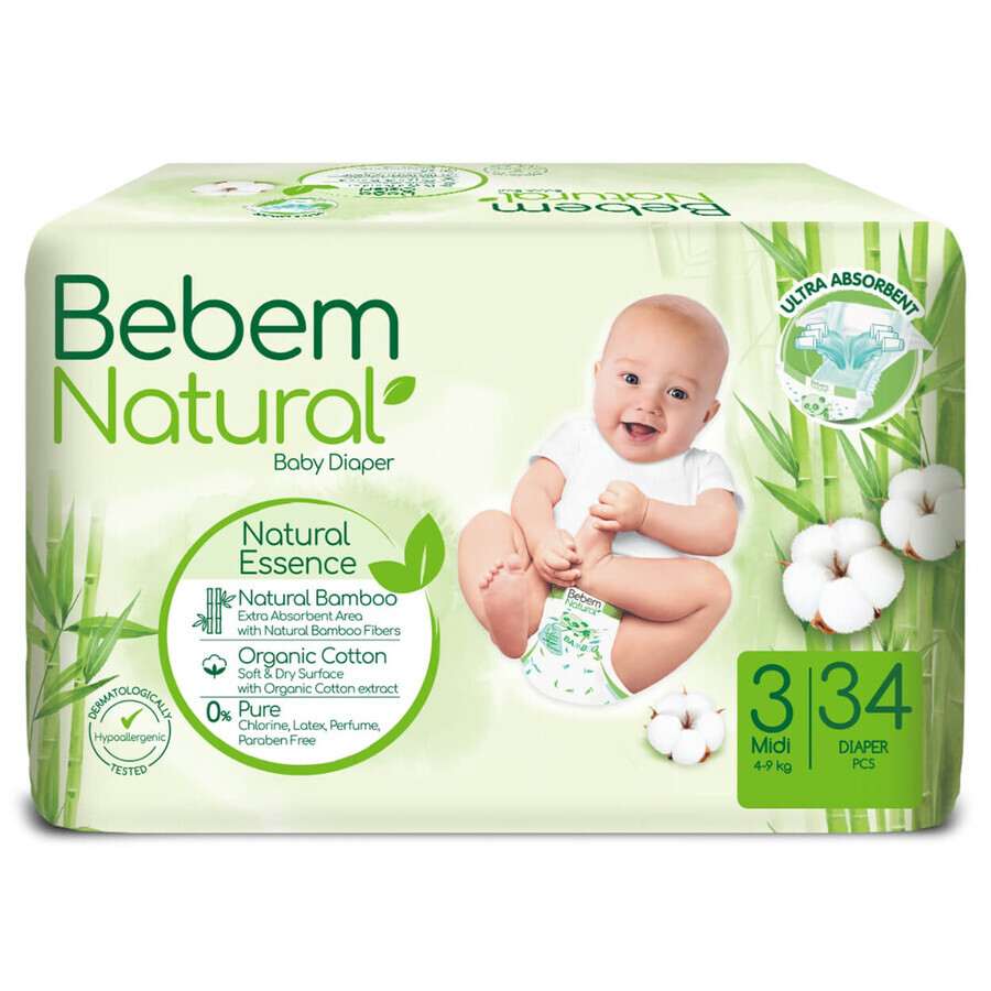 Shop Bebem Natural, Windeln aus Bambus, Größe 3, Midi, 4-9 kg, 34 Stück Bebem Natural, Windeln aus Bambus, Größe 3, Midi, 4-9 kg, 34 Stück