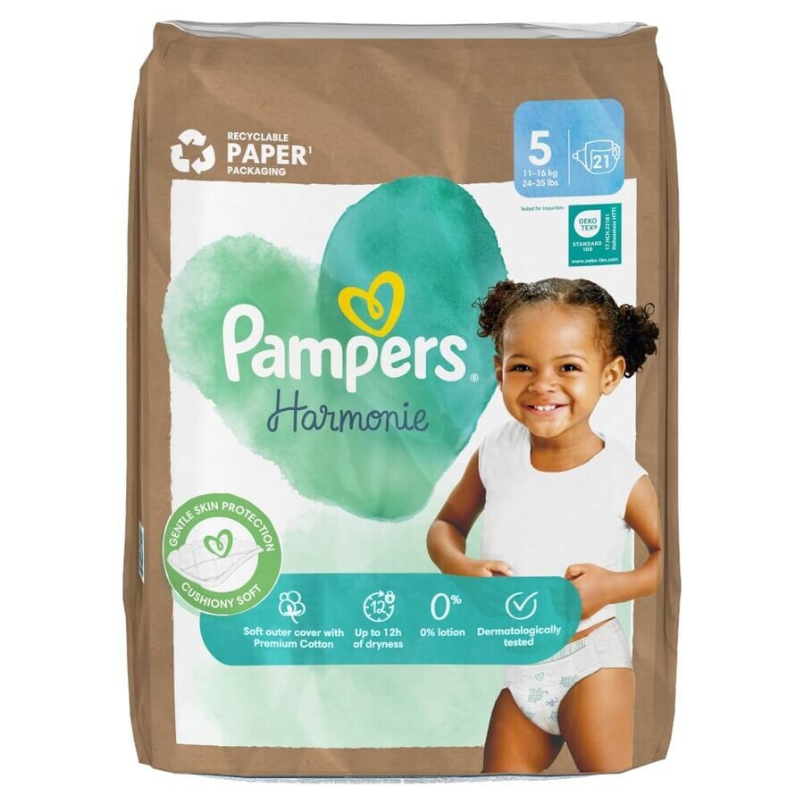 Pampers Harmonie, pañales, talla 5, 11-16 kg, 21 unidades
