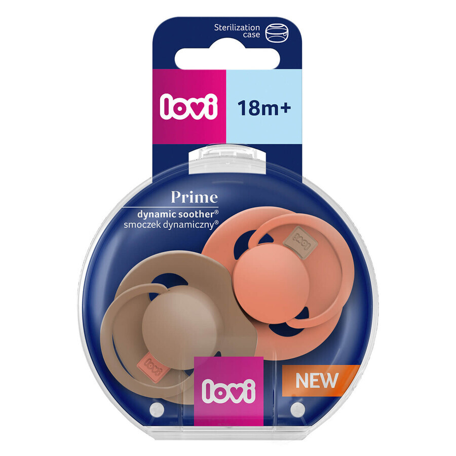 Lovi Prime, pacifier, silicone, dynamic, Granola/Orange, 34/411, from 18 months, 2 pieces