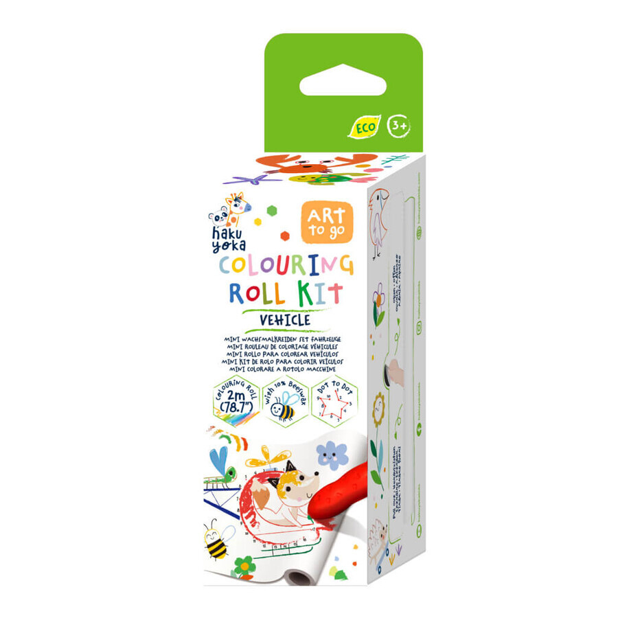 Juego de rodillos numeradores con 4 lápices encerados Uneste Punctele Vehicule - Haku Yoka, +3 años, 2 metros, Avenir