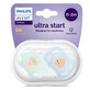 Philips Avent Ultra Start Soothers, 0-2 months, 2 pieces, Blue/Green, Smile, SCF075/04, Philips