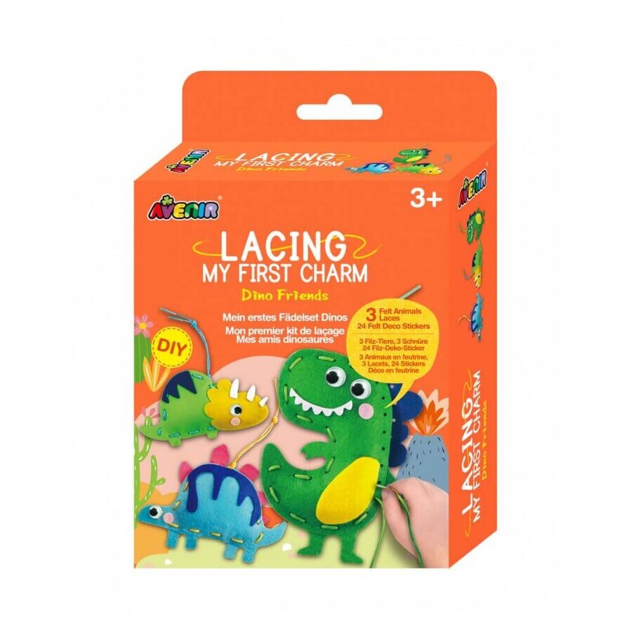 Set de costura creativa con la técnica del enhebrado Mi primer pandativo Dinosaurios Nivel 1, +3 años, Avenir