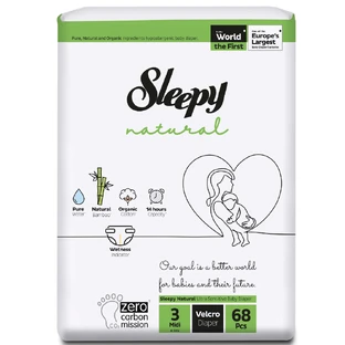 Pañales para bebés Natural, Nr 3 Midi, 4-9 kg, 68 piezas, Sleepy