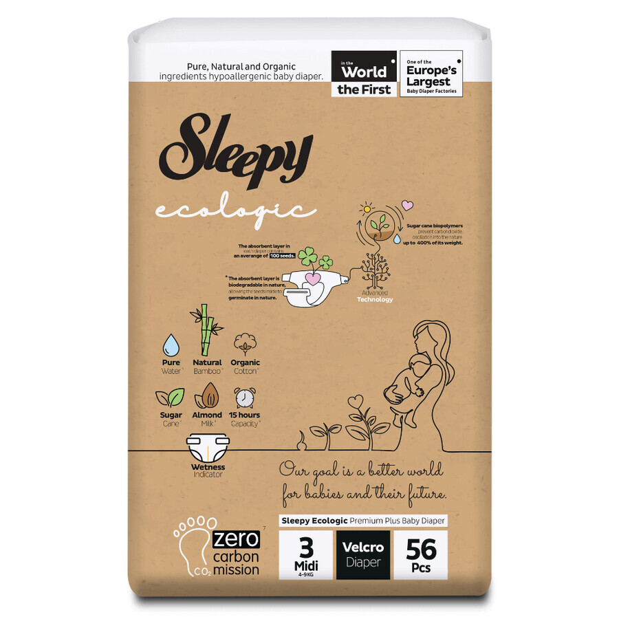 Babywindeln Ecologic, Nr. 3 Midi, 4-9 kg, 56 Stück, Sleepy