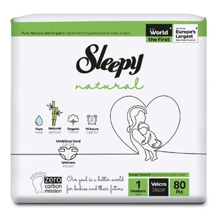 Pañales para bebés Natural, Nº 1 Recién nacido, 2-5 kg, 80 unidades, Sleepy