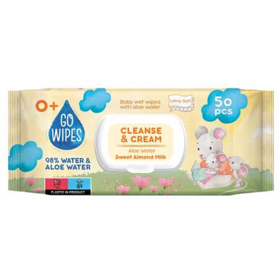 Lingettes pour bébés à l'aloès et à l'eau de camomille, 50 pièces, Go Wipes