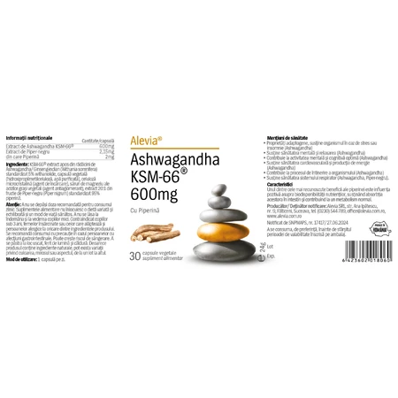Ashwagandha KSM, 66 600mg, 30 capsules, Alevia
