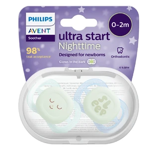 Philips Avent Ultra Start Nachtfopspeen, 0-2 maanden, 2 stuks, Blauw/Groen, SCF075/08, Philips