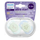 Philips Avent Ultra Start Night Soothers, 0-2 months, 2 pieces, Blue/Green, SCF075/08, Philips